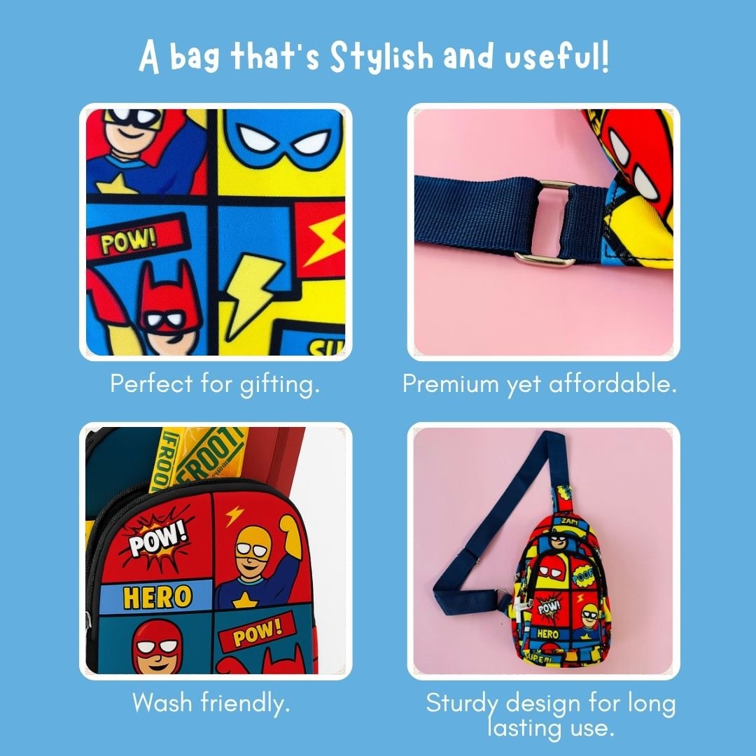 Cots and Cuddles Superhero Print Crossbody Bag for Kids - 1pcSuperheroCrossbodyBag