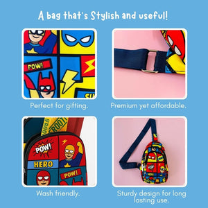Cots and Cuddles Superhero Print Crossbody Bag for Kids - 1pcSuperheroCrossbodyBag