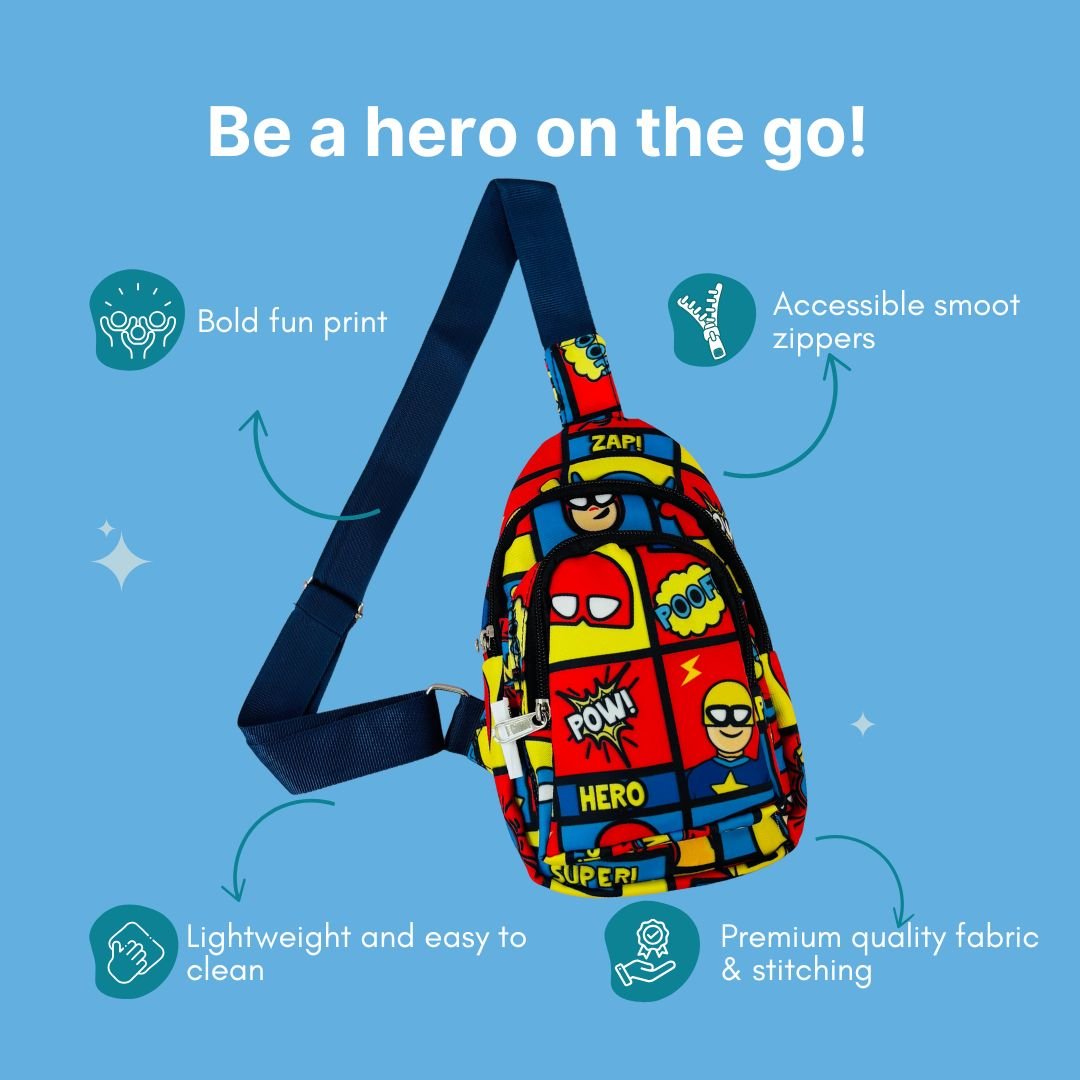 Cots and Cuddles Superhero Print Crossbody Bag for Kids - 1pcSuperheroCrossbodyBag