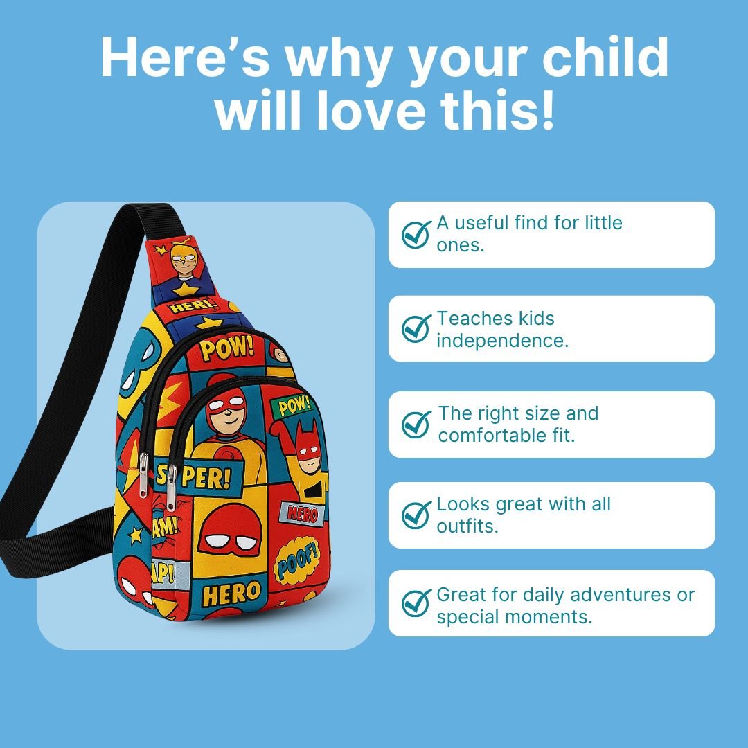 Cots and Cuddles Superhero Print Crossbody Bag for Kids - 1pcSuperheroCrossbodyBag