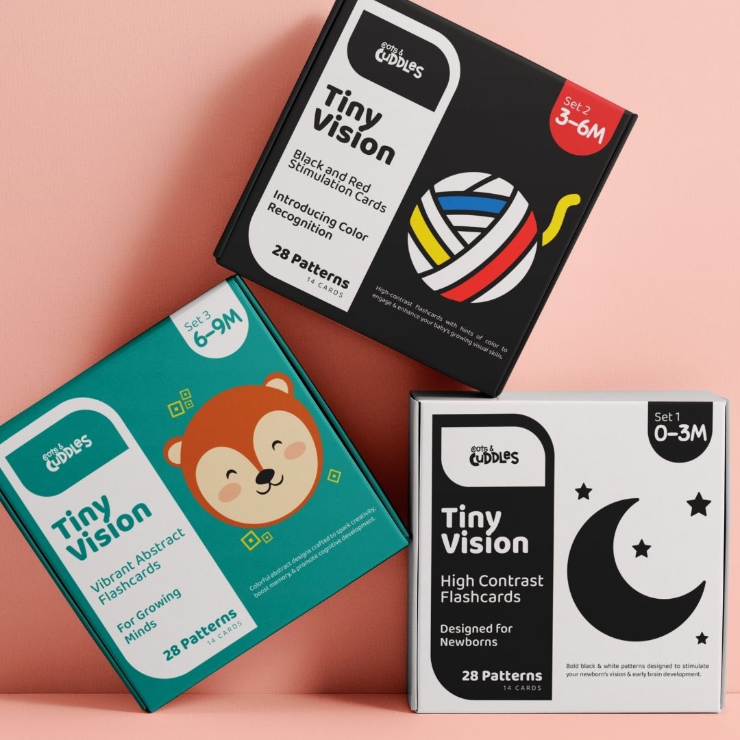 Cots and Cuddles Tiny Vision Flashcards for Kids Age 0 - 9 months Set of 3 - CNC Tiny Vision Flashcards Set of 3