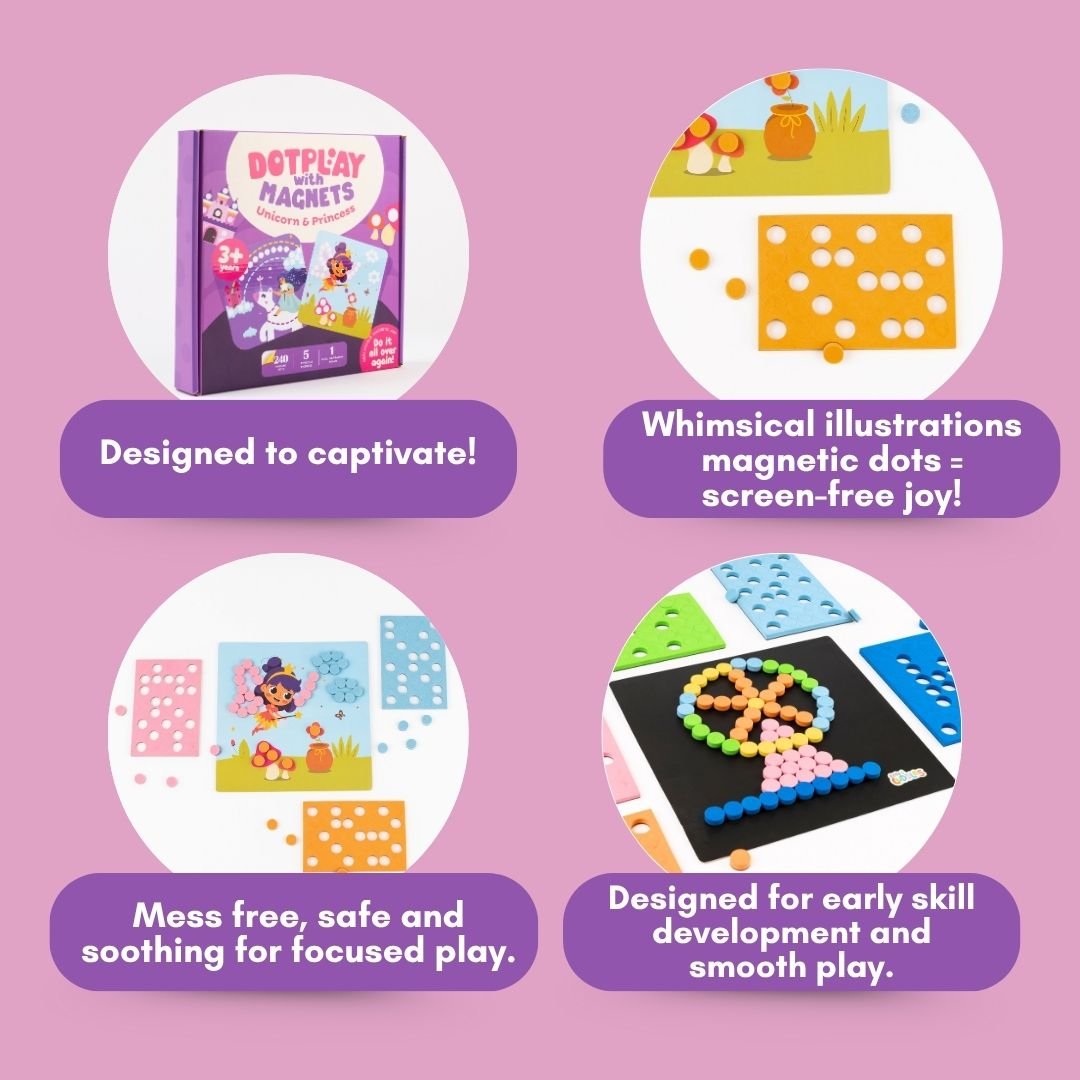 Cots and Cuddles Unicorn & Princess Theme Magnetic Dot Play Activity Game for Kids - CNCDotPlayMagnetUnicorn&Princess