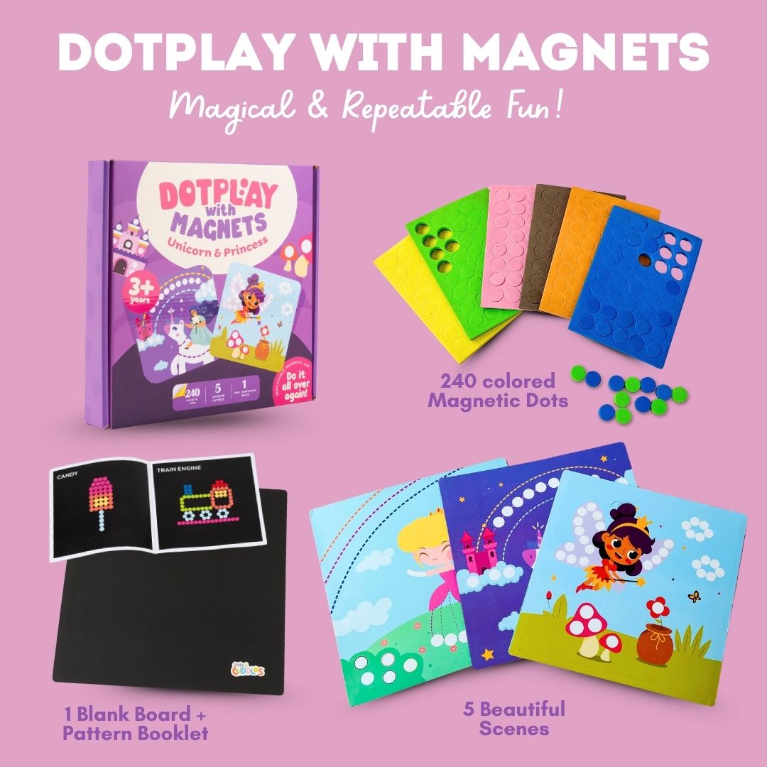 Cots and Cuddles Unicorn & Princess Theme Magnetic Dot Play Activity Game for Kids - CNCDotPlayMagnetUnicorn&Princess