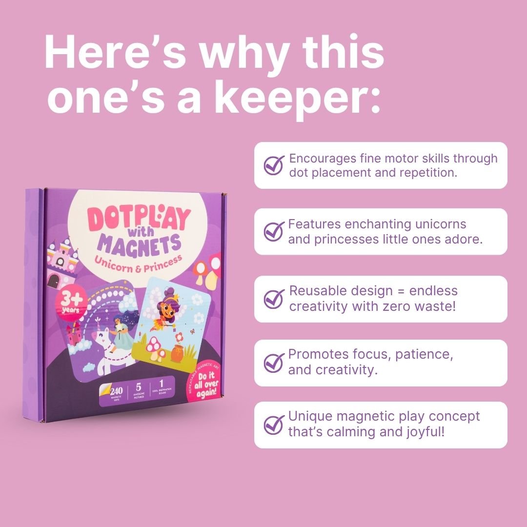 Cots and Cuddles Unicorn & Princess Theme Magnetic Dot Play Activity Game for Kids - CNCDotPlayMagnetUnicorn&Princess
