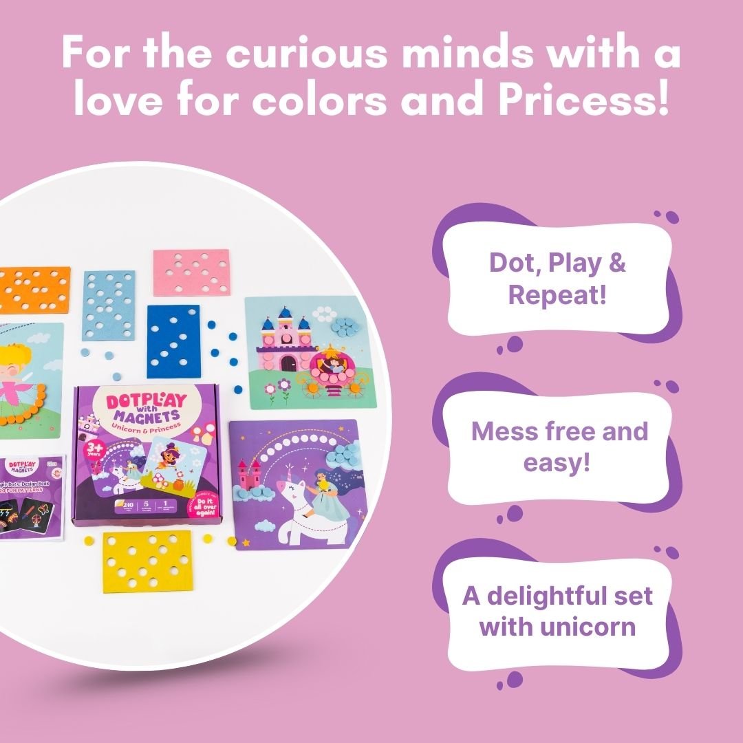 Cots and Cuddles Unicorn & Princess Theme Magnetic Dot Play Activity Game for Kids - CNCDotPlayMagnetUnicorn&Princess