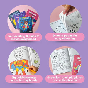 Cots and Cuddles Unicorn, Space, Mermaid & Superhero Theme Colouring Book for Kids - CNC4DesignColorBook