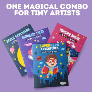 Cots and Cuddles Unicorn, Space, Mermaid & Superhero Theme Colouring Book for Kids - CNC4DesignColorBook