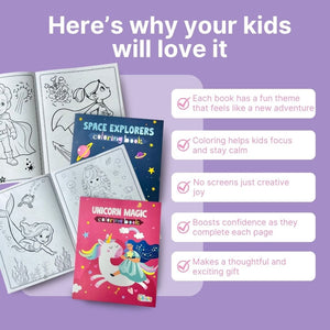 Cots and Cuddles Unicorn, Space, Mermaid & Superhero Theme Colouring Book for Kids - CNC4DesignColorBook