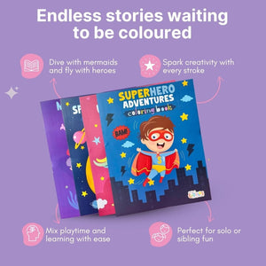 Cots and Cuddles Unicorn, Space, Mermaid & Superhero Theme Colouring Book for Kids - CNC4DesignColorBook