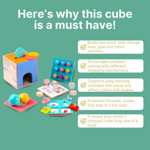 Cots and Cuddles Wooden 5 in 1 Activity Cube for Kids - CNCWooden5in1ActivityCube