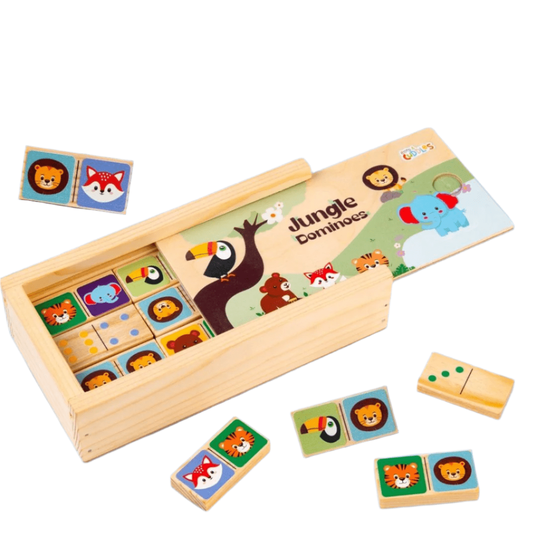 Cots and Cuddles Wooden Animal Faces Dominoe Blocks for Kids - CNCWoodenDominoes