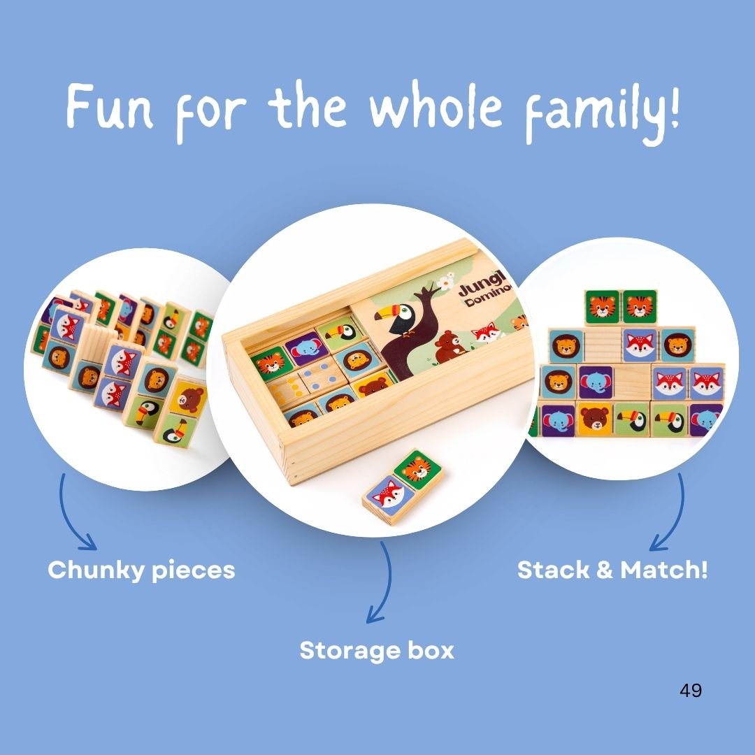 Cots and Cuddles Wooden Animal Faces Dominoe Blocks for Kids - CNCWoodenDominoes