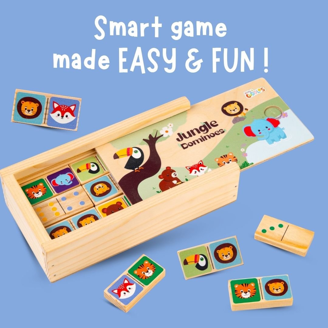 Cots and Cuddles Wooden Animal Faces Dominoe Blocks for Kids - Building Blocks