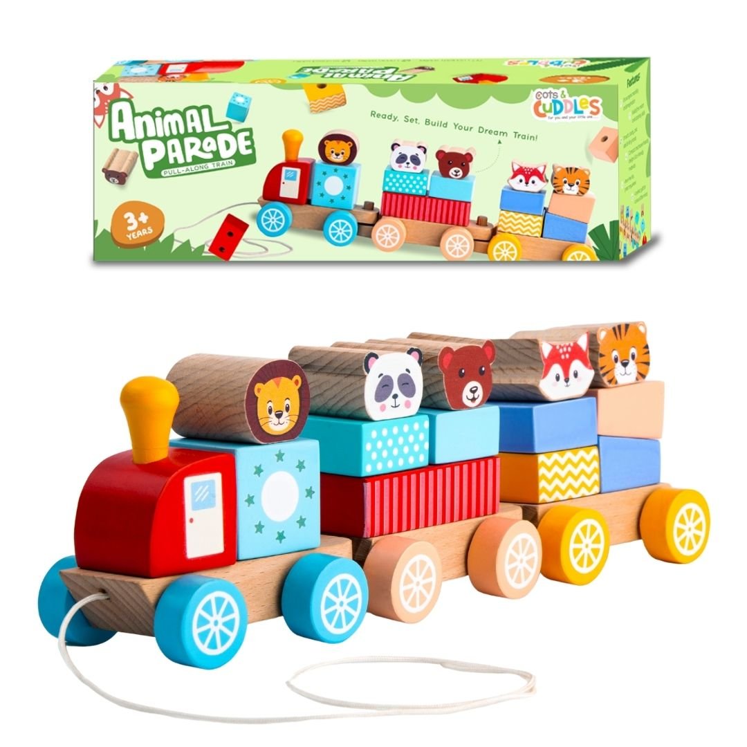 Cots and Cuddles Wooden Animal Parade Train Pull Along Toy for Kids - CNCWoodenAnimalParade