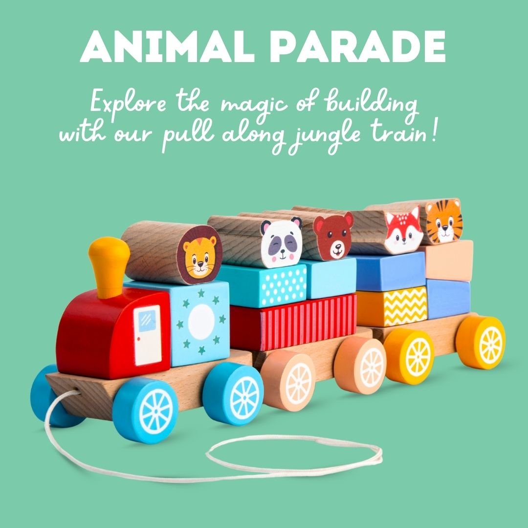 Cots and Cuddles Wooden Animal Parade Train Pull Along Toy for Kids - CNCWoodenAnimalParade