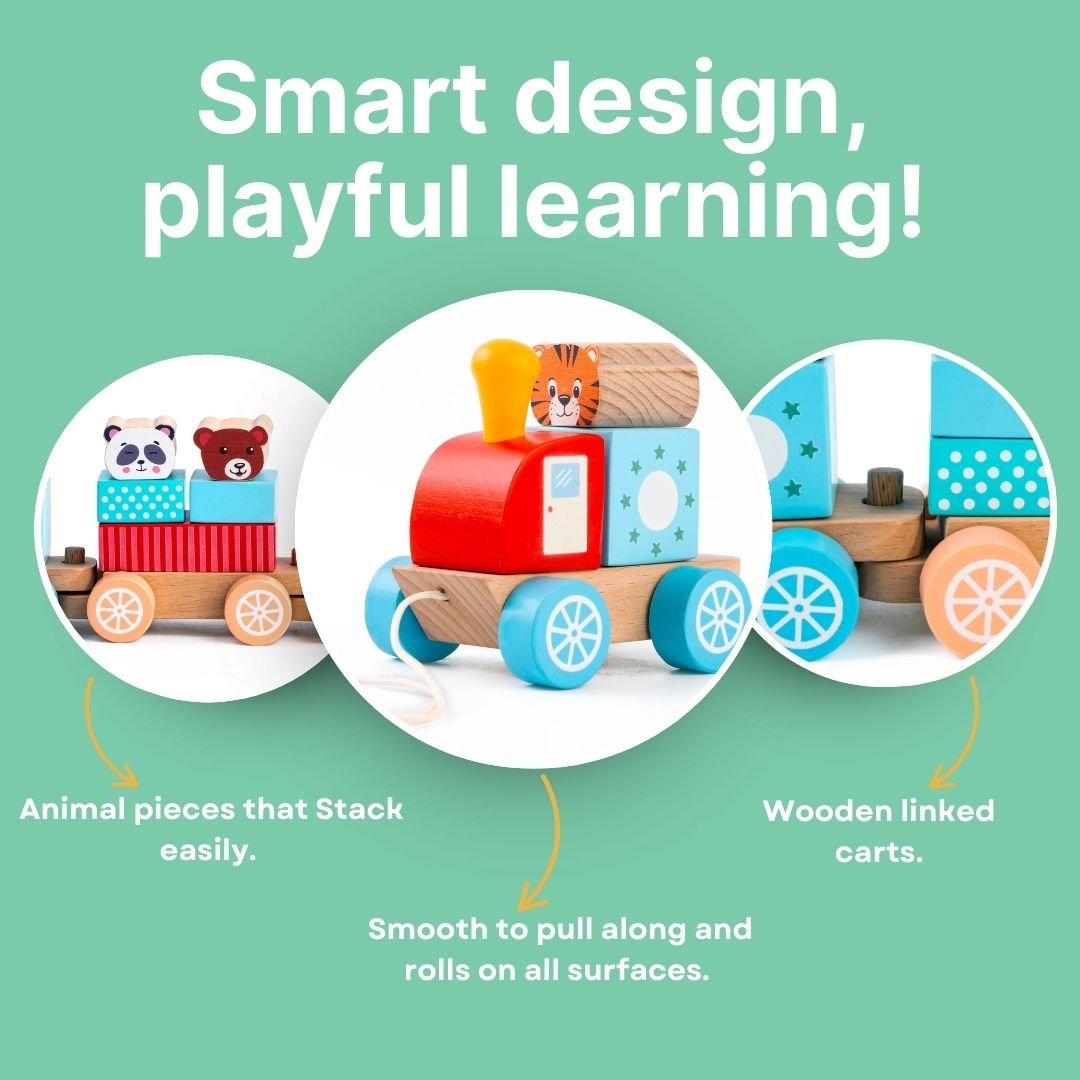 Cots and Cuddles Wooden Animal Parade Train Pull Along Toy for Kids - CNCWoodenAnimalParade