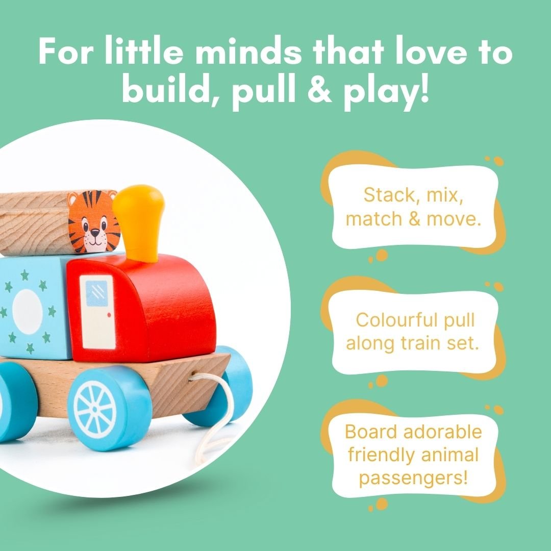 Cots and Cuddles Wooden Animal Parade Train Pull Along Toy for Kids - CNCWoodenAnimalParade