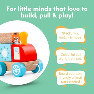 Cots and Cuddles Wooden Animal Parade Train Pull Along Toy for Kids - CNCWoodenAnimalParade