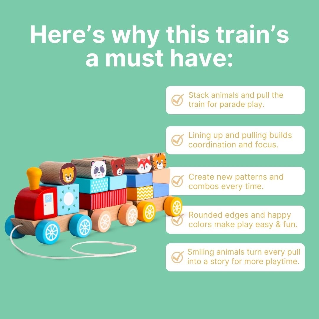 Cots and Cuddles Wooden Animal Parade Train Pull Along Toy for Kids - CNCWoodenAnimalParade