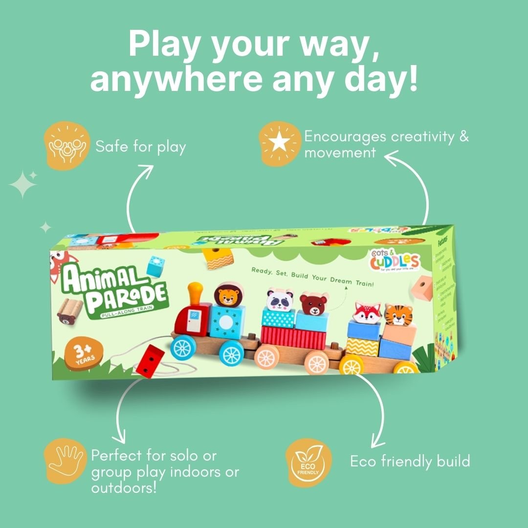 Cots and Cuddles Wooden Animal Parade Train Pull Along Toy for Kids - CNCWoodenAnimalParade