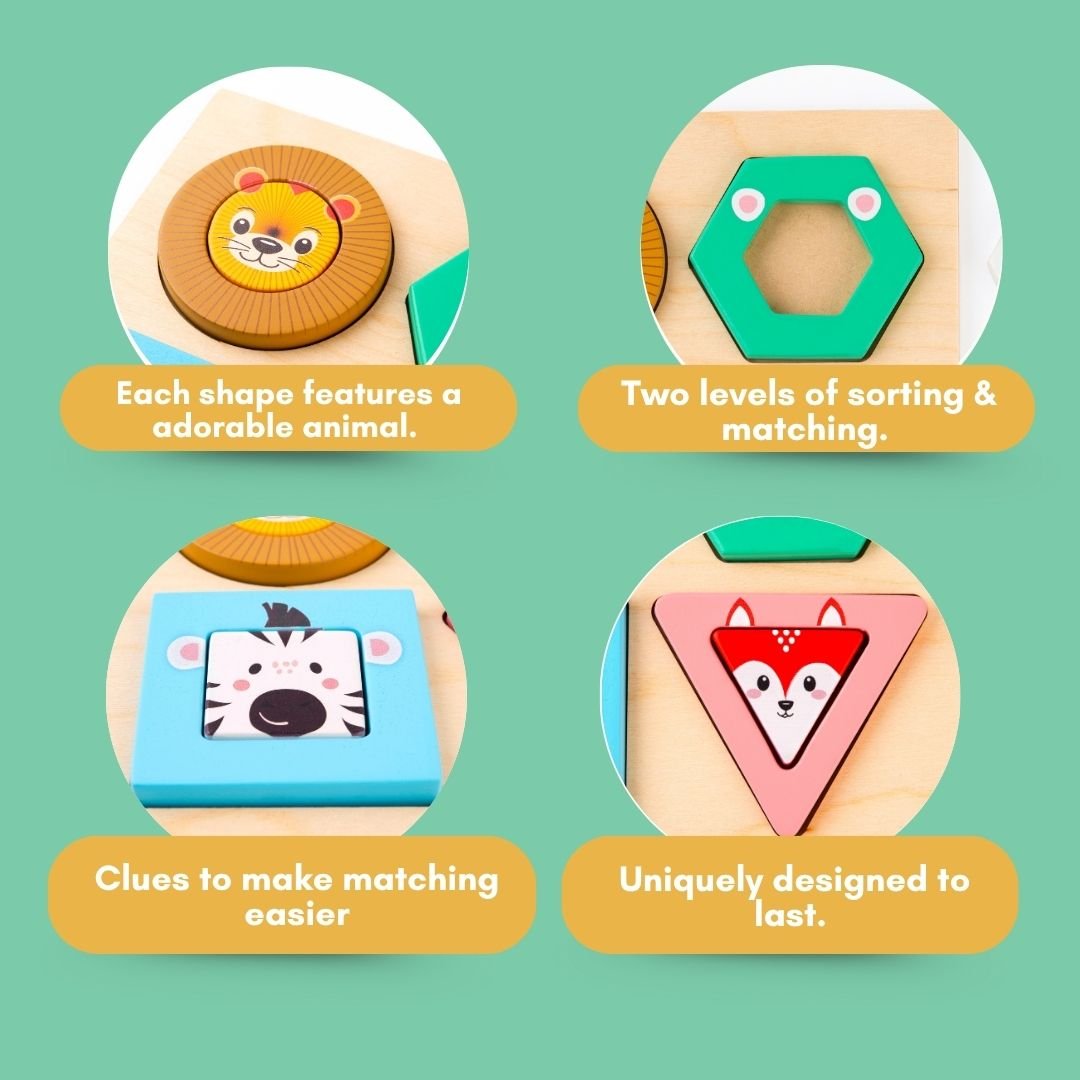 Cots and Cuddles Wooden Animal Stack & Sort Shapes for Kids - CNCWoodenAnimalStack&Sort