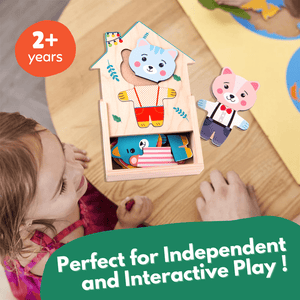 Cots and Cuddles Wooden Animals Mix & Match Dress Up Game for Kids Age 2+ - CNC Wooden Zoo Crew