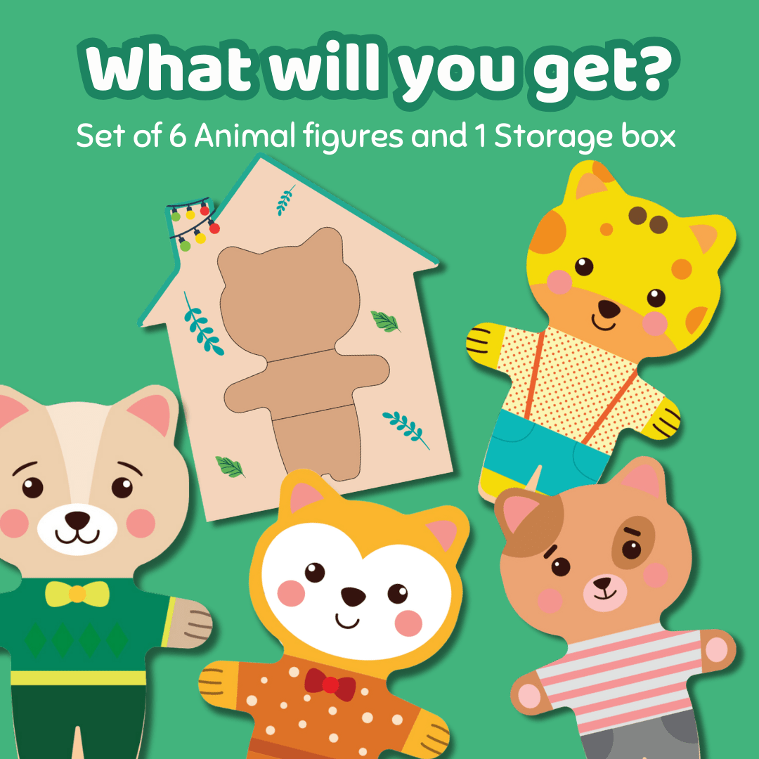 Cots and Cuddles Wooden Animals Mix & Match Dress Up Game for Kids Age 2+ - CNC Wooden Zoo Crew
