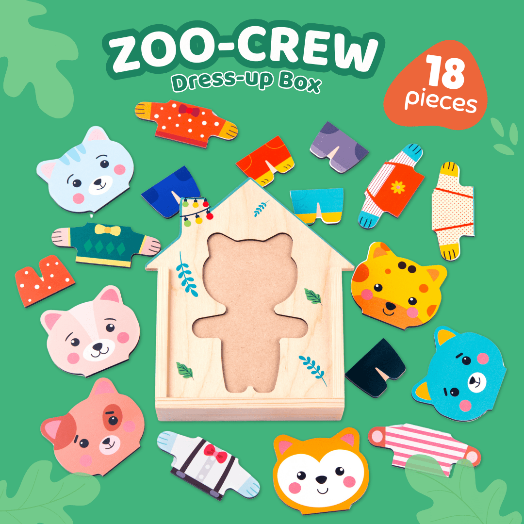Cots and Cuddles Wooden Animals Mix & Match Dress Up Game for Kids Age 2+ - CNC Wooden Zoo Crew