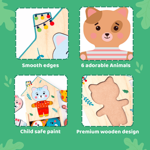 Cots and Cuddles Wooden Animals Mix & Match Dress Up Game for Kids Age 2+ - CNC Wooden Zoo Crew