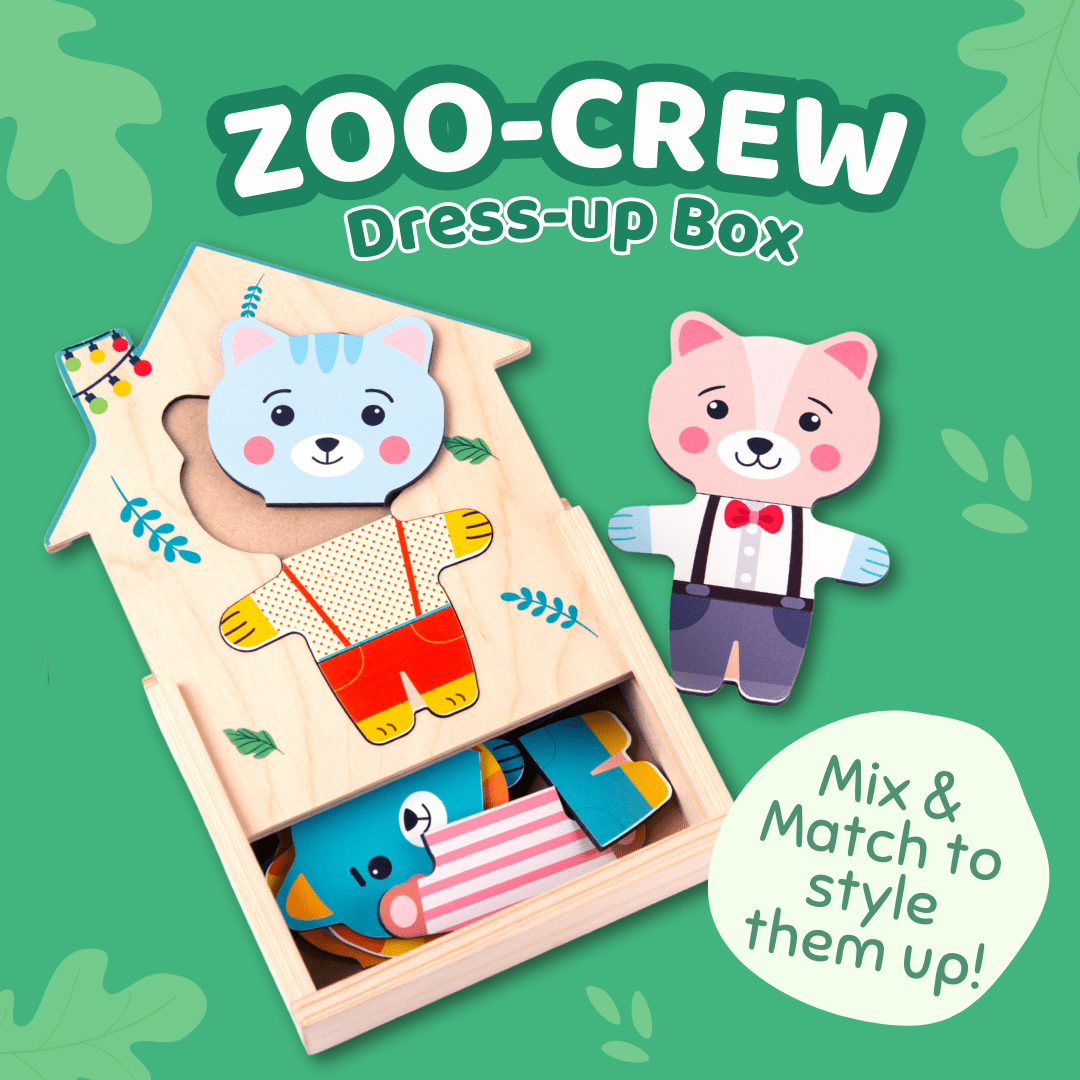Cots and Cuddles Wooden Animals Mix & Match Dress Up Game for Kids Age 2+ - CNC Wooden Zoo Crew