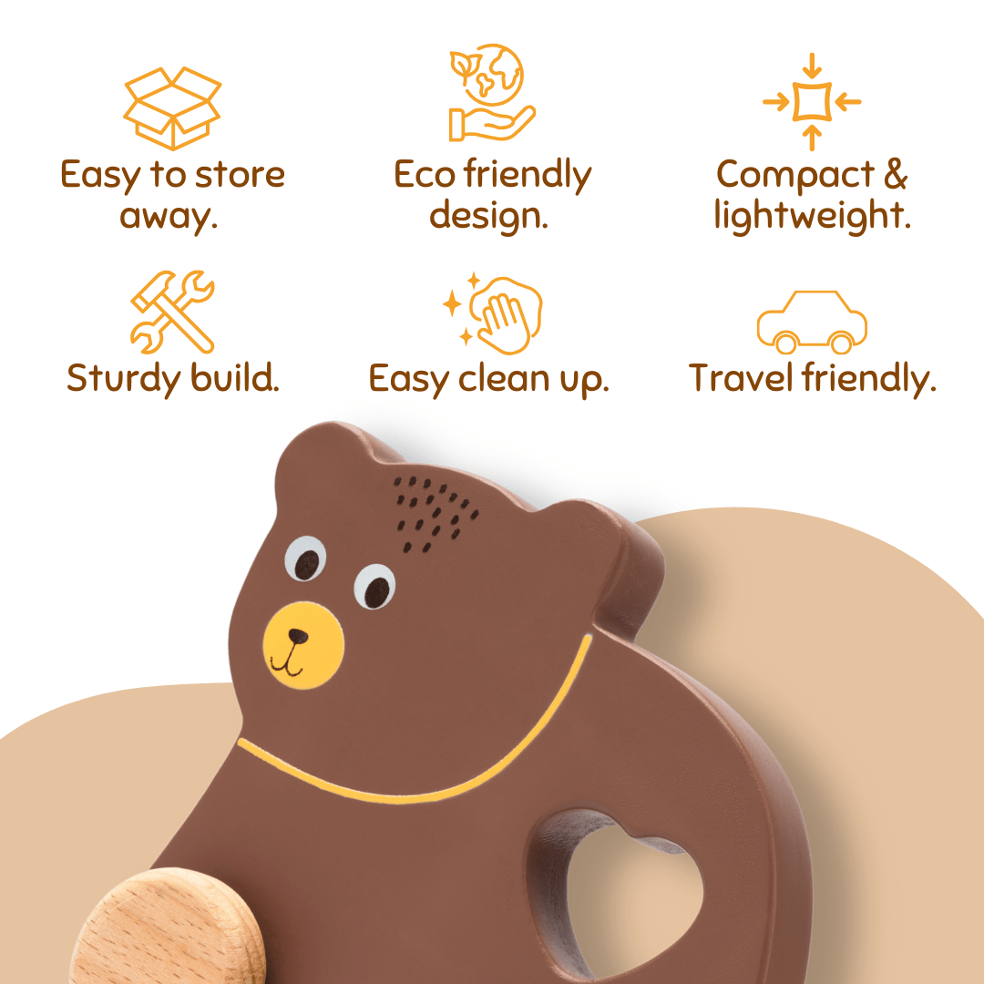 Cots and Cuddles Wooden Bear with Wheels Toy for Kids - CNCWoodenBearCar