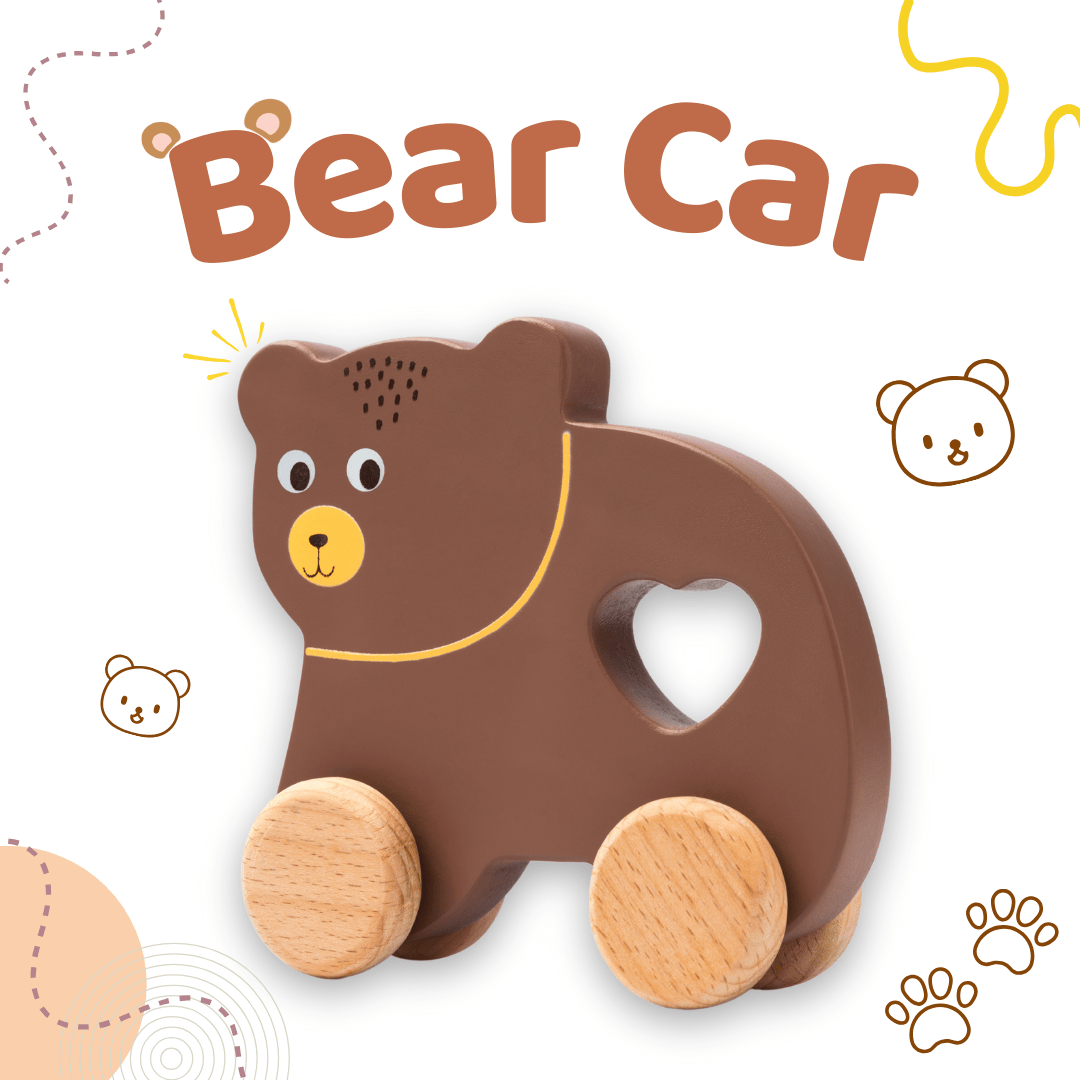 Cots and Cuddles Wooden Bear with Wheels Toy for Kids - CNCWoodenBearCar