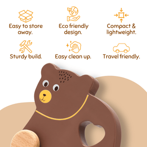 Cots and Cuddles Wooden Bear with Wheels Toy for Kids - CNCWoodenBearCar