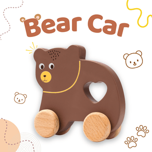 Cots and Cuddles Wooden Bear with Wheels Toy for Kids - CNCWoodenBearCar