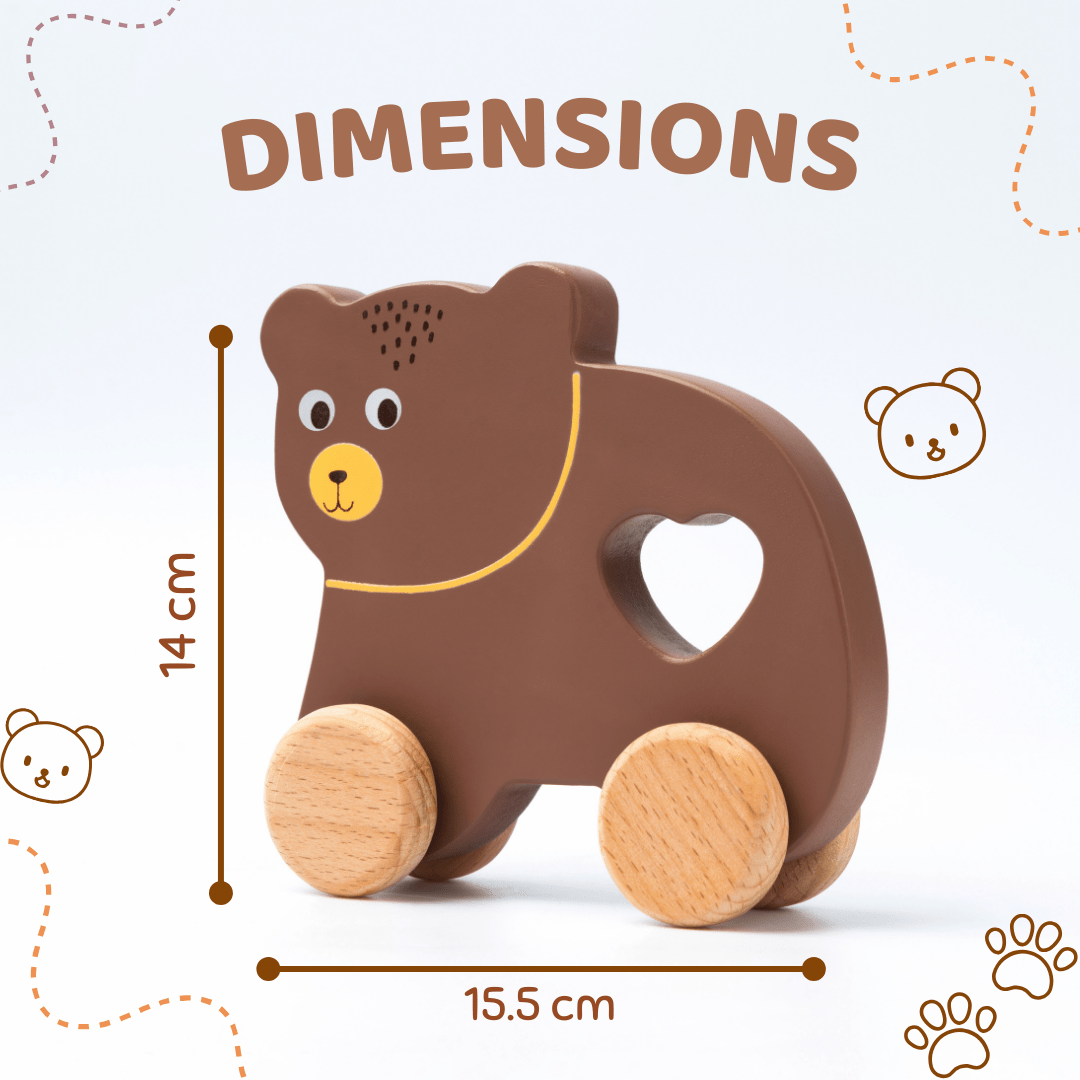 Cots and Cuddles Wooden Bear with Wheels Toy for Kids - CNCWoodenBearCar