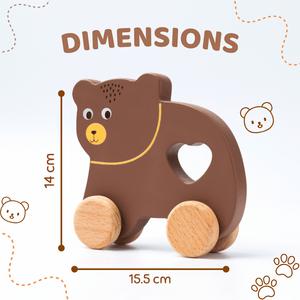 Cots and Cuddles Wooden Bear with Wheels Toy for Kids - CNCWoodenBearCar