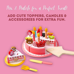 Cots and Cuddles Wooden Birthday Cake Pretend Play Toy for Kids - CNCWoodenBirthdayCake
