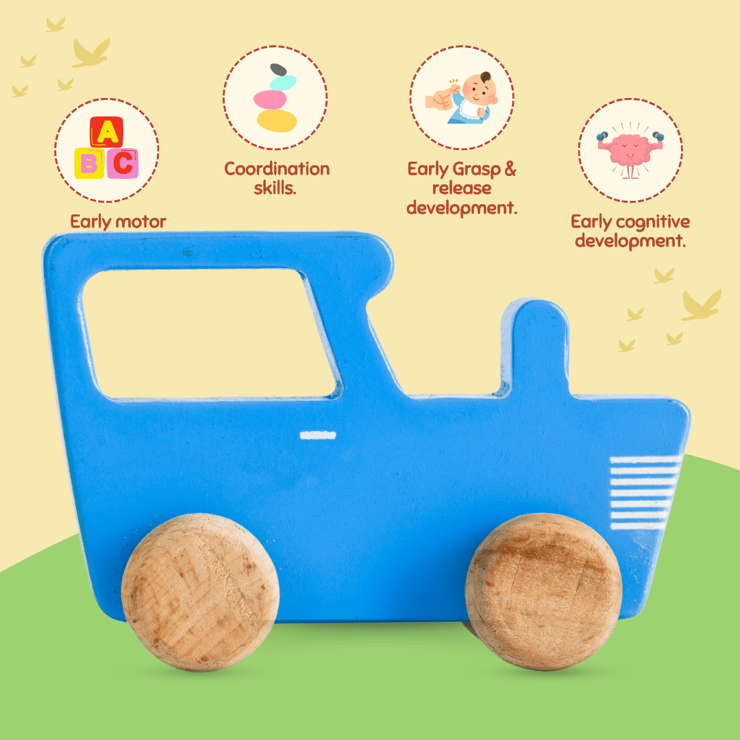 Cots and Cuddles Wooden Blue Tractor Toy for Kids - CNCWoodenBlueTractor