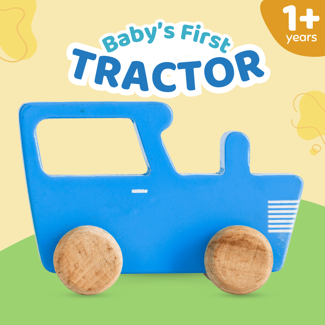 Cots and Cuddles Wooden Blue Tractor Toy for Kids - CNCWoodenBlueTractor