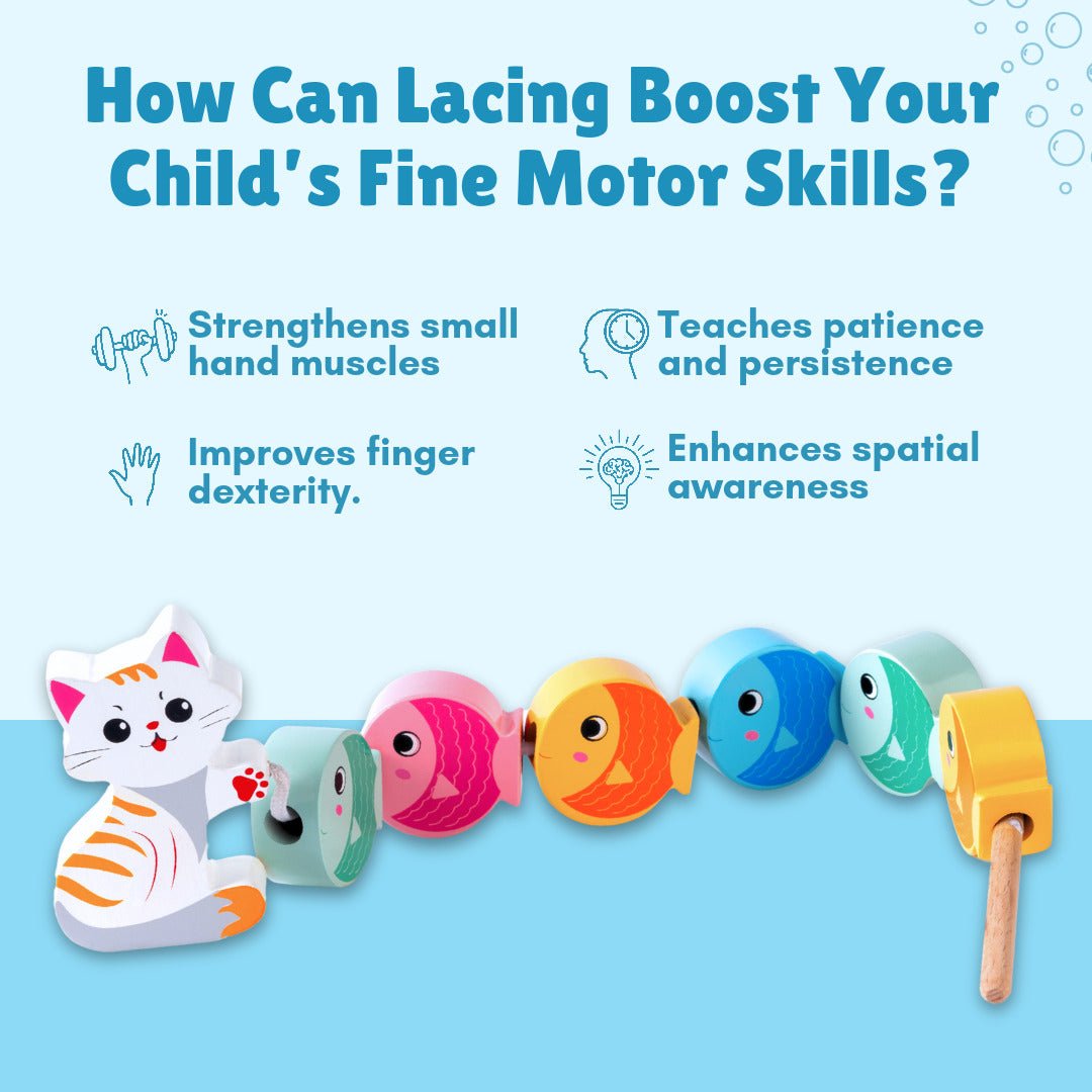 Cots and Cuddles Wooden Cat and Fish Counting, Stacking & Lacing Activity Toy for Kids - CNCWoodenCat&Fish