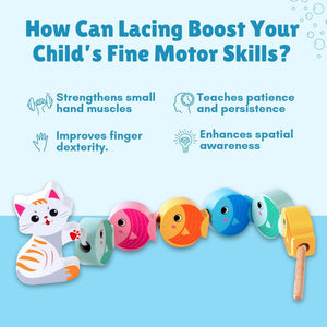 Cots and Cuddles Wooden Cat and Fish Counting, Stacking & Lacing Activity Toy for Kids - CNCWoodenCat&Fish