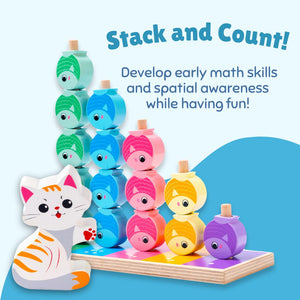 Cots and Cuddles Wooden Cat and Fish Counting, Stacking & Lacing Activity Toy for Kids - CNCWoodenCat&Fish