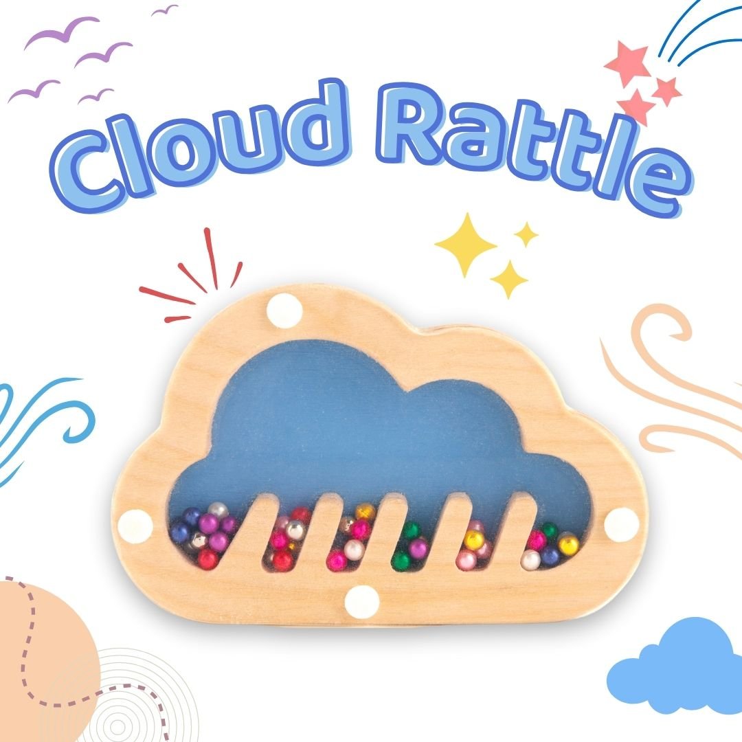 Cots and Cuddles Wooden Cloud Shape Rattle for Kids - CNCWoodenCloudRattle