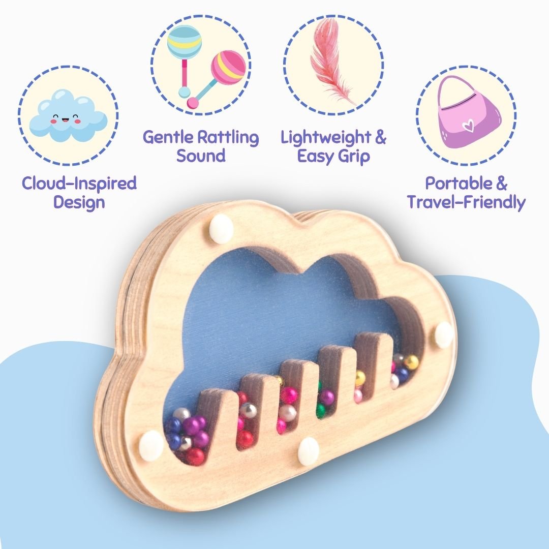 Cots and Cuddles Wooden Cloud Shape Rattle for Kids - CNCWoodenCloudRattle
