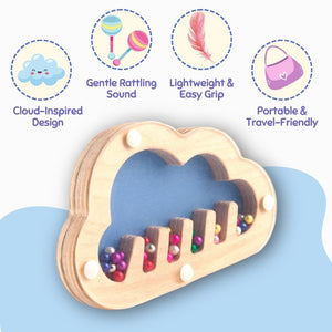 Cots and Cuddles Wooden Cloud Shape Rattle for Kids - CNCWoodenCloudRattle