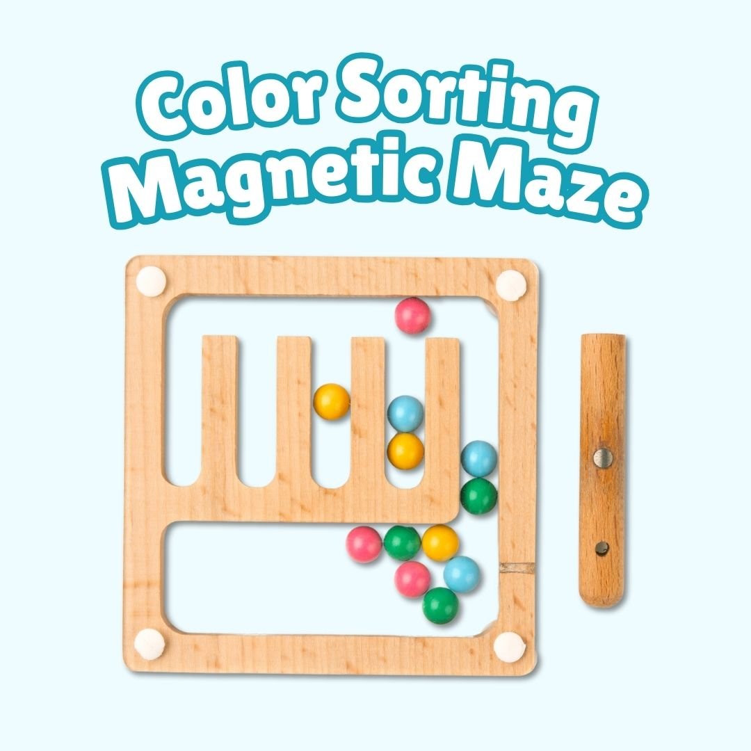 Cots and Cuddles Wooden Color Sorting and Magnetic Maze Toy with 15 Pattern Cards for Kids - CNC Wooden Magnetic Maze