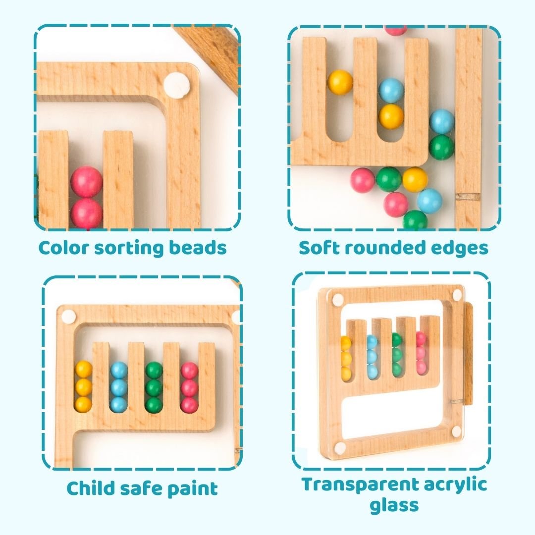 Cots and Cuddles Wooden Color Sorting and Magnetic Maze Toy with 15 Pattern Cards for Kids - CNC Wooden Magnetic Maze