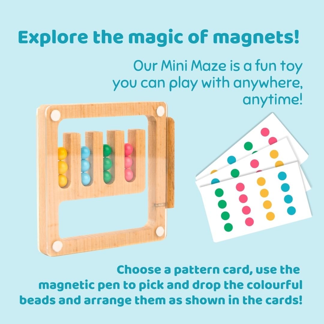 Cots and Cuddles Wooden Color Sorting and Magnetic Maze Toy with 15 Pattern Cards for Kids - CNC Wooden Magnetic Maze
