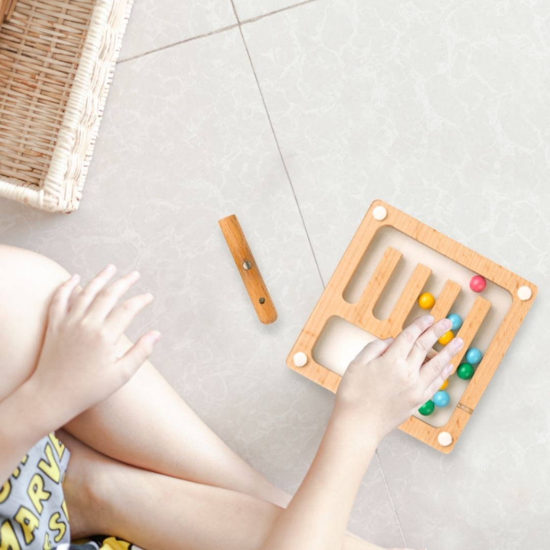 Cots and Cuddles Wooden Color Sorting and Magnetic Maze Toy with 15 Pattern Cards for Kids - CNC Wooden Magnetic Maze