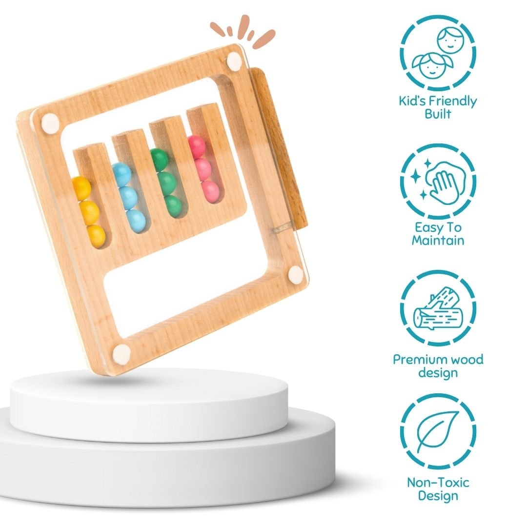 Cots and Cuddles Wooden Color Sorting and Magnetic Maze Toy with 15 Pattern Cards for Kids - CNC Wooden Magnetic Maze